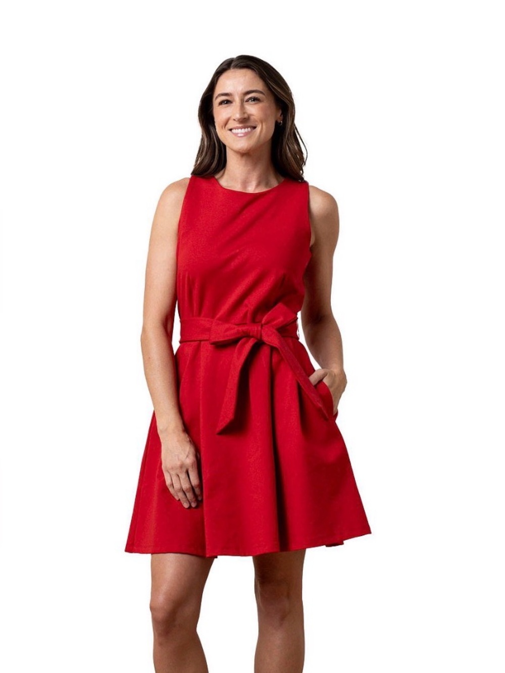 Sleeveless Red Tie-Waist Mini Dress